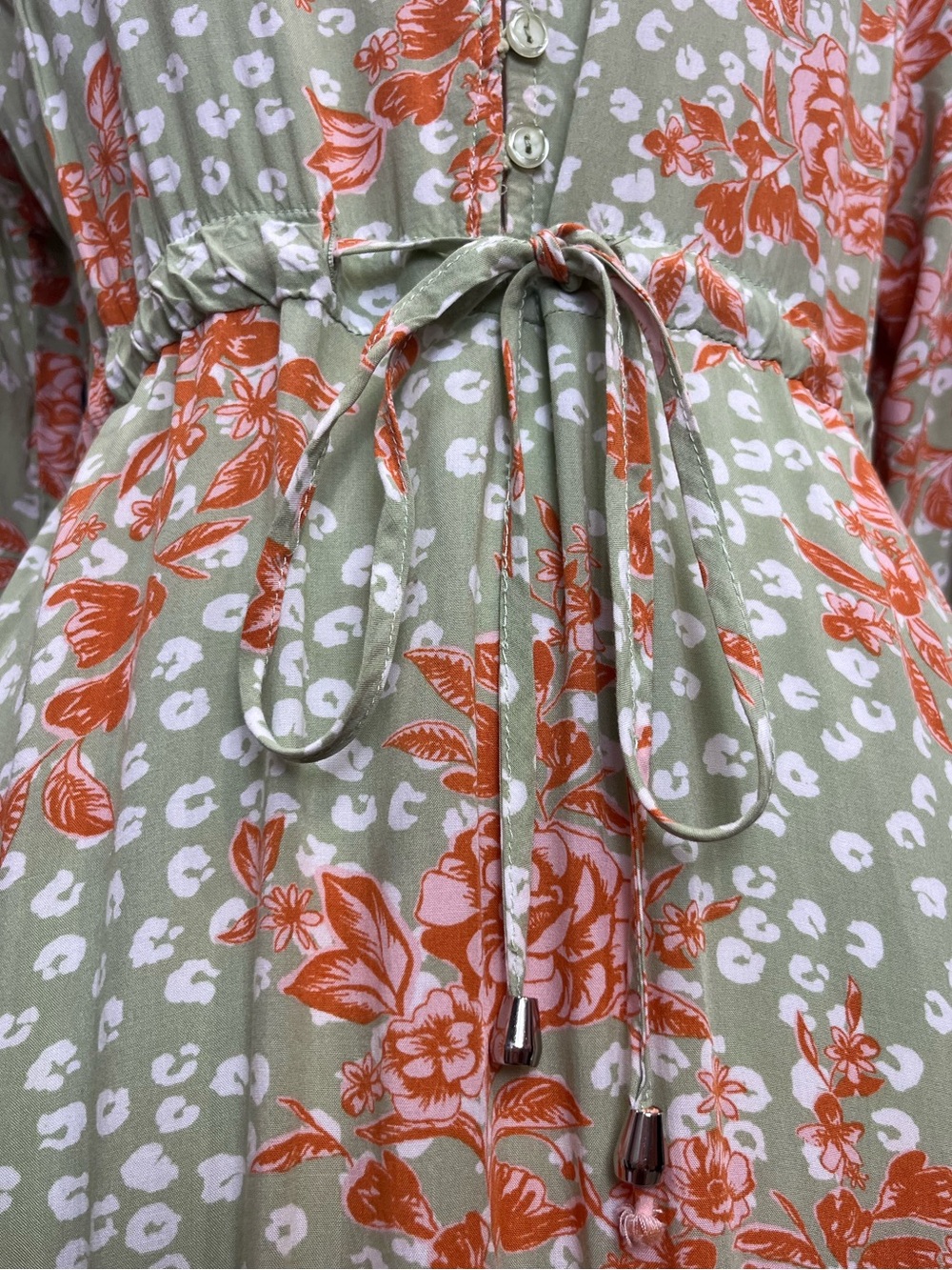 Abel The Label Floral Maxi Dress Medium Green Boho Tiered Rayon V Neck - Picture 12 of 12